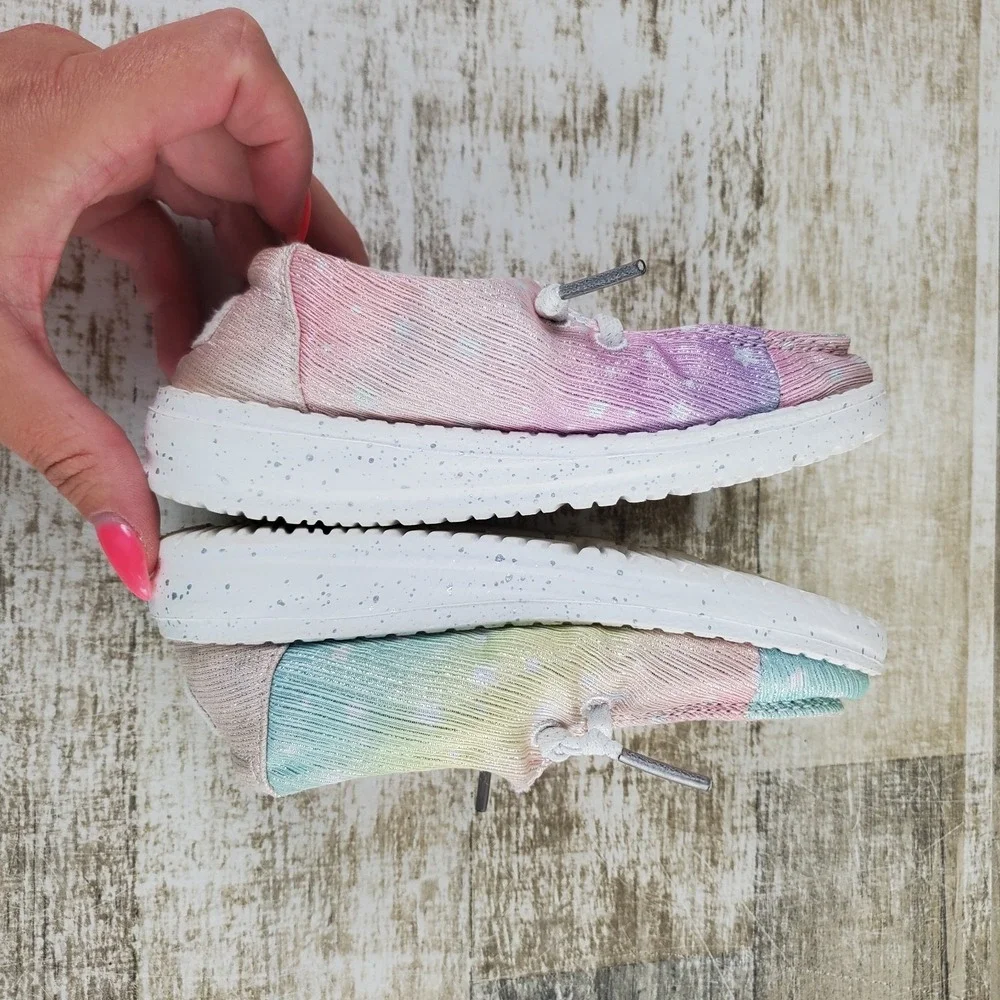 Hey Dude Wendy Sparkle Star Toddler Shoes Sz 8 Silver Multicolor Round Toe